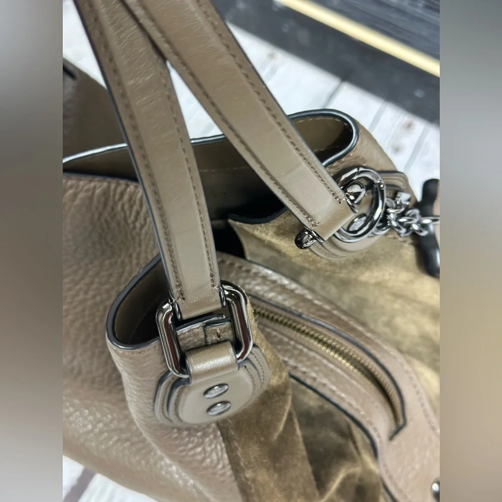 Coach Edie 42 Mixed Leather and Suede Hobo, Fatigue